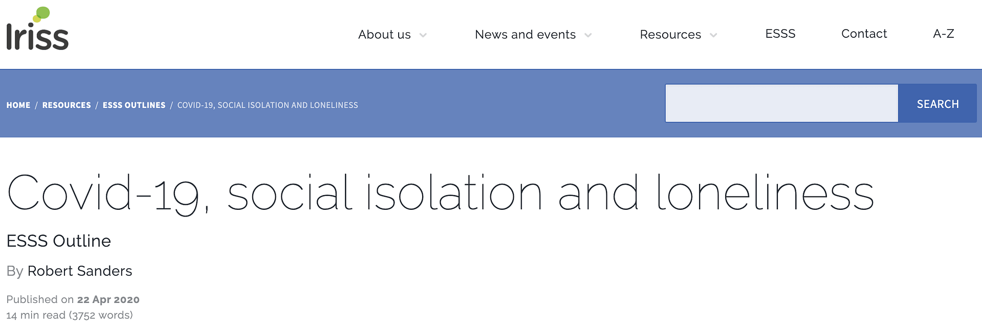 IRISS article - Covid-19, social isolation and loneliness